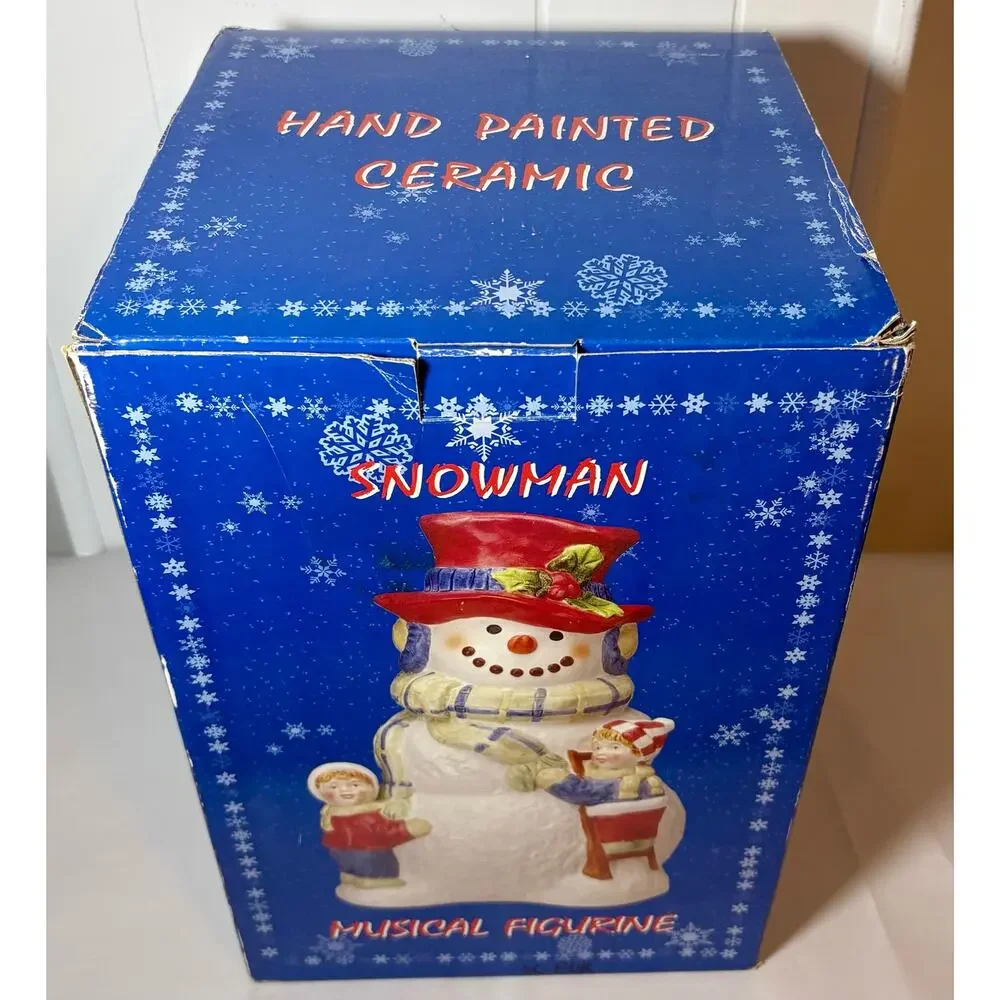 Vintage Cracker Barrel 12.5” Snowman Musical Figurine Ceramic Wind-up Frosty